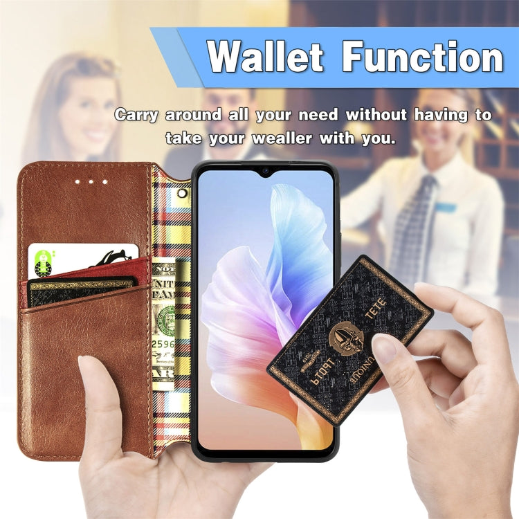 For DOOGEE X98 Pro / X98 Cubic Grid Pressed Magnetic Leather Phone Case(Brown) - Doogee Cases by PMC TechLife | Online Shopping South Africa | PMC TechLife | Buy Now Pay Later Mobicred