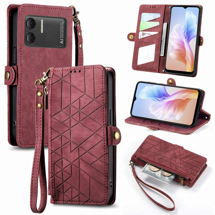 For DOOGEE X98 Pro / X98 Geometric Zipper Wallet Side Buckle Leather Phone Case(Red) - Doogee Cases by PMC Jewellery | Online Shopping South Africa | PMC Jewellery | Buy Now Pay Later Mobicred