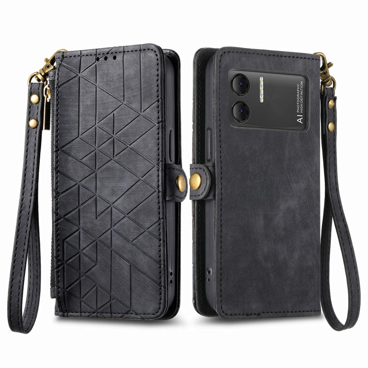 For DOOGEE X98 Pro / X98 Geometric Zipper Wallet Side Buckle Leather Phone Case(Black) - free shipping - PMC TechLife - Order now!