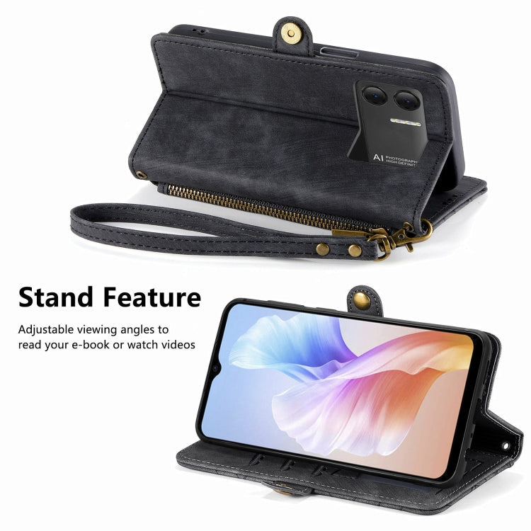 For DOOGEE X98 Pro / X98 Geometric Zipper Wallet Side Buckle Leather Phone Case(Black) - free shipping - PMC TechLife - Order now!