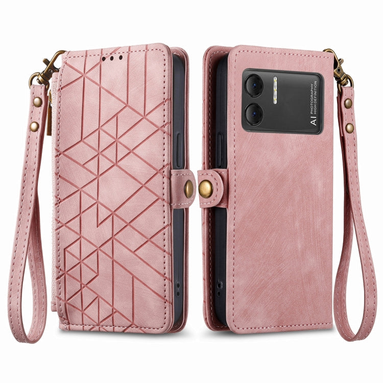 For DOOGEE X98 Pro / X98 Geometric Zipper Wallet Side Buckle Leather Phone Case(Pink) - Doogee Cases by PMC Jewellery | Online Shopping South Africa | PMC Jewellery | Buy Now Pay Later Mobicred