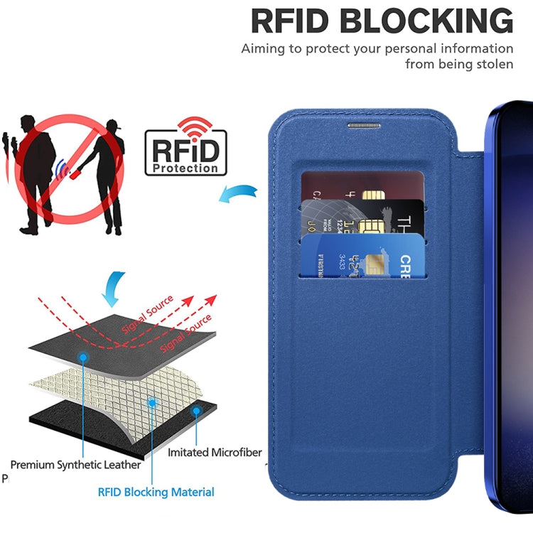 For Samsung Galaxy S25 5G Shield MagSafe RFID Anti-theft Rhombus Leather Phone Case(Dark Blue) - Galaxy S25 5G Cases by PMC Jewellery | Online Shopping South Africa | PMC Jewellery | Buy Now Pay Later Mobicred