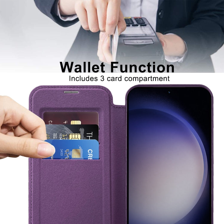 For Samsung Galaxy S25 5G Shield MagSafe RFID Anti-theft Rhombus Leather Phone Case(Purple) - Galaxy S25 5G Cases by PMC Jewellery | Online Shopping South Africa | PMC Jewellery | Buy Now Pay Later Mobicred