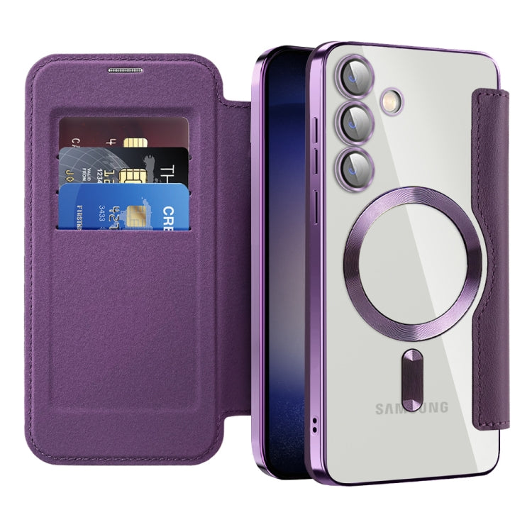 For Samsung Galaxy S25+ 5G Shield MagSafe RFID Anti-theft Rhombus Leather Phone Case(Purple) - Galaxy S25+ 5G Cases by PMC Jewellery | Online Shopping South Africa | PMC Jewellery | Buy Now Pay Later Mobicred