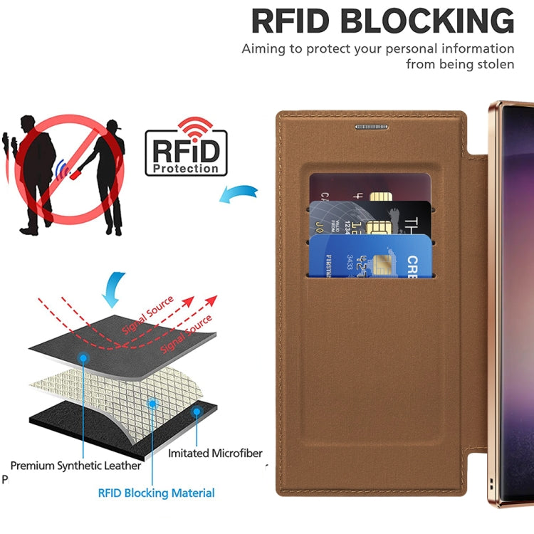 For Samsung Galaxy S25 Ultra 5G Shield MagSafe RFID Anti-theft Rhombus Leather Phone Case(Brown) - Galaxy S25 Ultra 5G Cases by PMC Jewellery | Online Shopping South Africa | PMC Jewellery | Buy Now Pay Later Mobicred