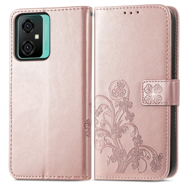 For Blackview Oscal C70 Four-leaf Clasp Embossed Buckle Leather Phone Case(Rose Gold) - More Brand by PMC TechLife | Online Shopping South Africa | PMC TechLife