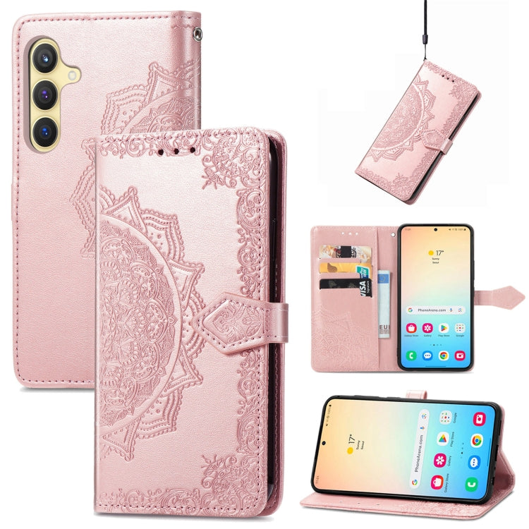 For Samsung Galaxy S25 5G Mandala Flower Embossed Leather Phone Case(Rose Gold) - Galaxy S25 5G Cases by PMC Jewellery | Online Shopping South Africa | PMC Jewellery | Buy Now Pay Later Mobicred