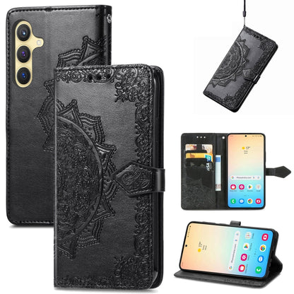 For Samsung Galaxy S25 5G Mandala Flower Embossed Leather Phone Case(Black) - Galaxy S25 5G Cases by PMC Jewellery | Online Shopping South Africa | PMC Jewellery | Buy Now Pay Later Mobicred