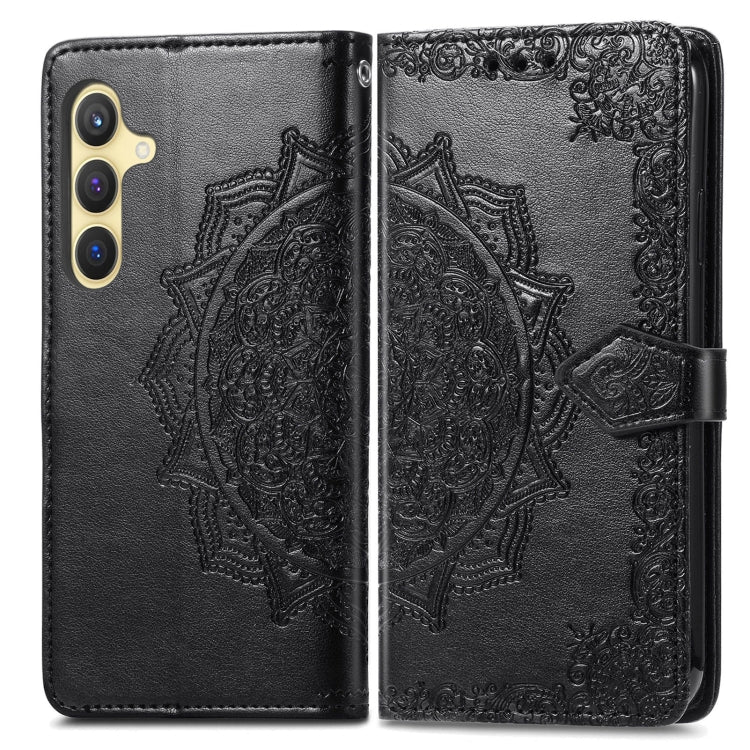 For Samsung Galaxy S25 5G Mandala Flower Embossed Leather Phone Case(Black) - Galaxy S25 5G Cases by PMC Jewellery | Online Shopping South Africa | PMC Jewellery | Buy Now Pay Later Mobicred