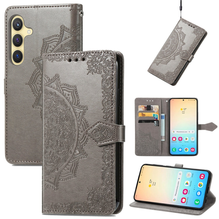 For Samsung Galaxy S25+ 5G Mandala Flower Embossed Leather Phone Case(Gray) - Galaxy S25+ 5G Cases by PMC Jewellery | Online Shopping South Africa | PMC Jewellery | Buy Now Pay Later Mobicred