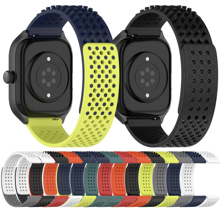 For Garmin Forerunner Sq2 Music 20mm Holes Breathable 3D Dots Silicone Watch Band(Midnight Blue+Olive Green) - Watch Bands by PMC Jewellery | Online Shopping South Africa | PMC Jewellery