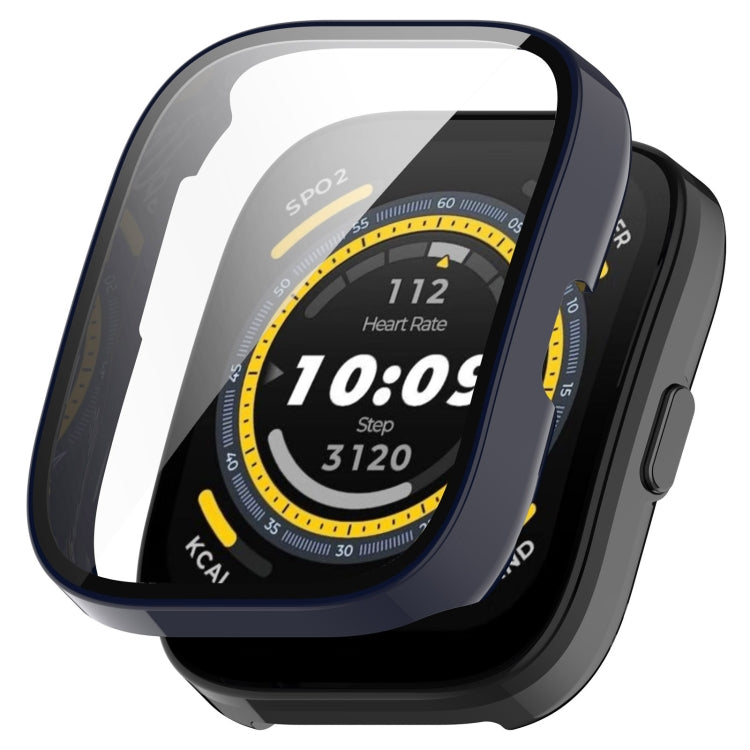 For Amazfit Bip 5 Tempered Film Integrated PC Watch Protective Case(Blue) - Watch Cases by PMC TechLife | Online Shopping South Africa | PMC TechLife | Buy Now Pay Later Mobicred