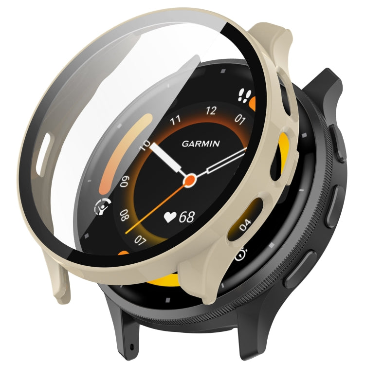 For Garmin Venu 3S PC + Tempered Film Integrated Watch Protective Case(Ivory White) - Watch Cases by PMC TechLife | Online Shopping South Africa | PMC TechLife | Buy Now Pay Later Mobicred