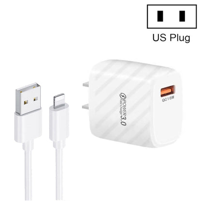 TE-005 QC3.0 18W USB Fast Charger with 1m 3A USB to 8 Pin Cable, US Plug(White) - USB Charger by PMC Jewellery | Online Shopping South Africa | PMC Jewellery | Buy Now Pay Later Mobicred