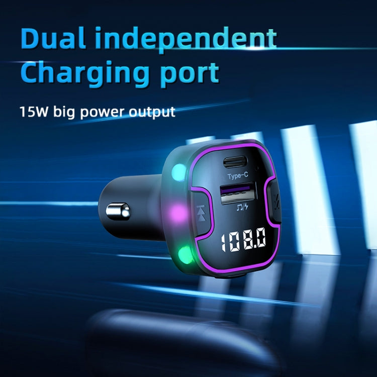 C49 With Type-C+USB Port FM Transmitter Car Bluetooth Adapter Ambient Light MP3 Music Player - Bluetooth Car Kits by PMC TechLife | Online Shopping South Africa | PMC TechLife | Buy Now Pay Later Mobicred