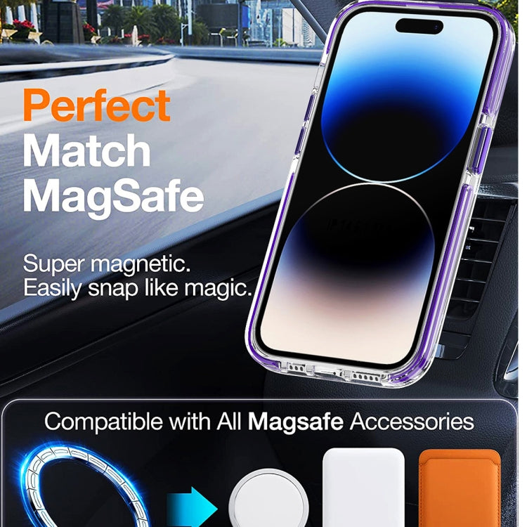 For iPhone 15 Pro Max Dual-color MagSafe TPU Hybrid Clear PC Shockproof Phone Case(Purple) - iPhone 15 Pro Max Cases by PMC Jewellery | Online Shopping South Africa | PMC Jewellery