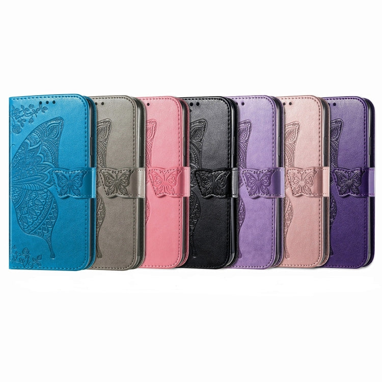For iPhone 16e Butterfly Love Flower Embossed Leather Phone Case(Rose Gold) - iPhone 16e Cases by PMC TechLife | Online Shopping South Africa | PMC TechLife | Buy Now Pay Later Mobicred