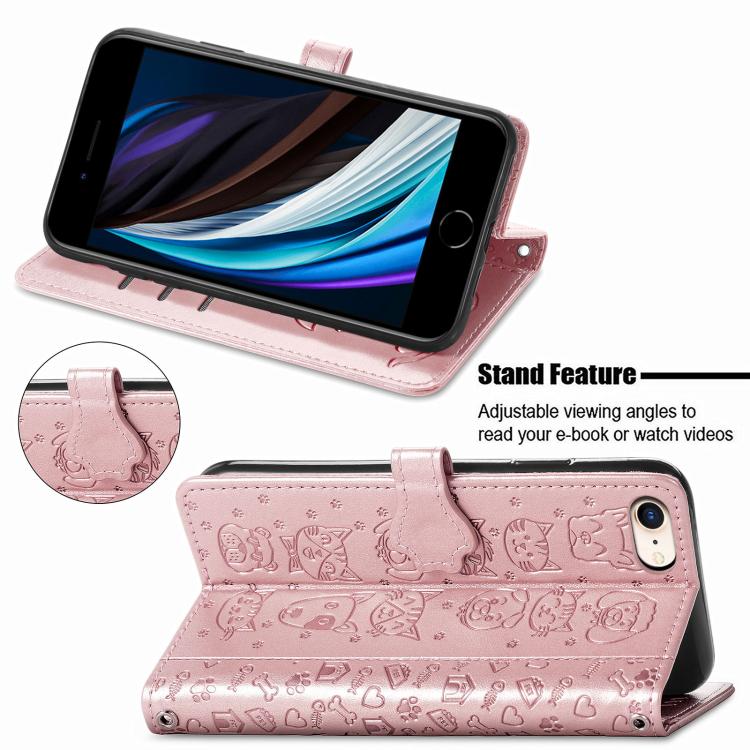 For iPhone 16e Cat and Dog Embossed Leather Phone Case(Rose Gold) - iPhone 16e Cases by PMC TechLife | Online Shopping South Africa | PMC TechLife | Buy Now Pay Later Mobicred