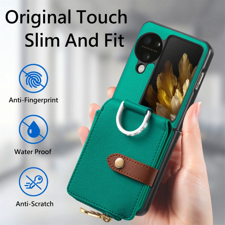 For OPPO Find N3 Flip Vertical Flip Zipper Wallet Ring Leather Phone Case(Green) - Find N3 Flip Cases by PMC Jewellery | Online Shopping South Africa | PMC Jewellery | Buy Now Pay Later Mobicred