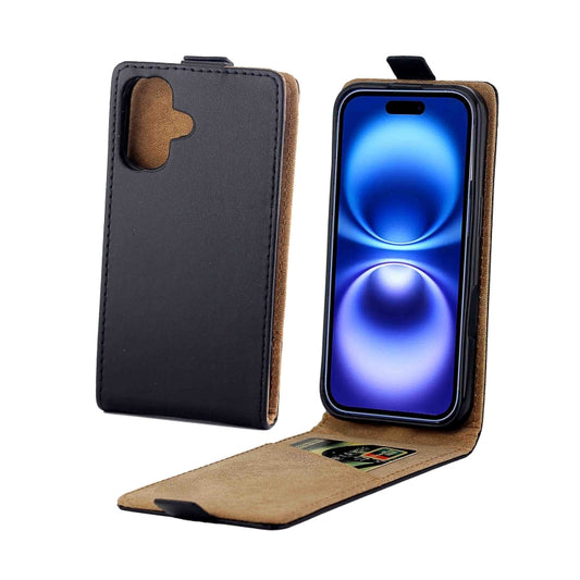 For iPhone 16 Vertical Flip Leather Phone Case with Card Slot(Black) - iPhone 16 Cases by PMC Jewellery | Online Shopping South Africa | PMC Jewellery | Buy Now Pay Later Mobicred