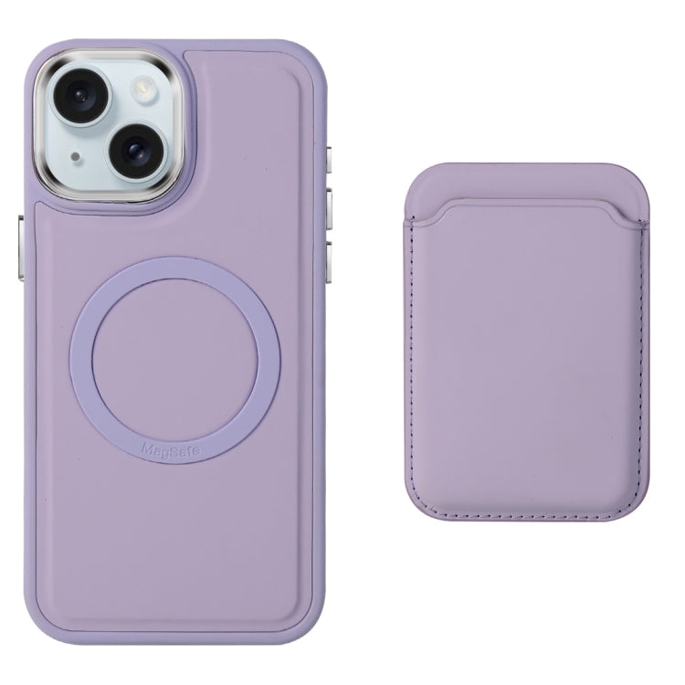 For iPhone 15 Pro Imitation Liquid Skin Feel Plating Magsafe Card Bag Phone Case(Purple) - iPhone 15 Pro Cases by PMC Jewellery | Online Shopping South Africa | PMC Jewellery