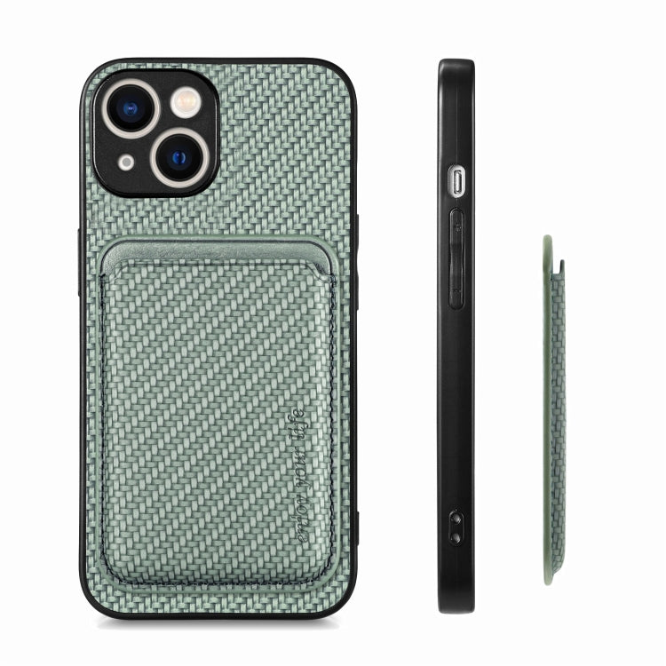 For iPhone 15 Carbon Fiber Leather Card Magsafe Phone Case(Green) - iPhone 15 Cases by PMC Jewellery | Online Shopping South Africa | PMC Jewellery