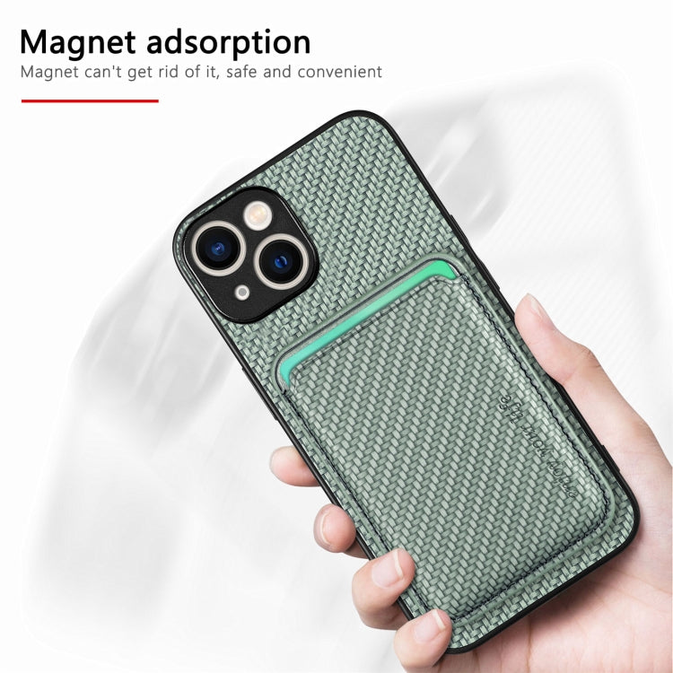 For iPhone 15 Carbon Fiber Leather Card Magsafe Phone Case(Green) - iPhone 15 Cases by PMC Jewellery | Online Shopping South Africa | PMC Jewellery