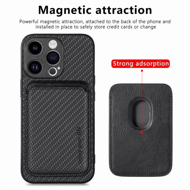 For iPhone 15 Pro Max Carbon Fiber Leather Card Magsafe Phone Case(Black) - iPhone 15 Pro Max Cases by PMC Jewellery | Online Shopping South Africa | PMC Jewellery