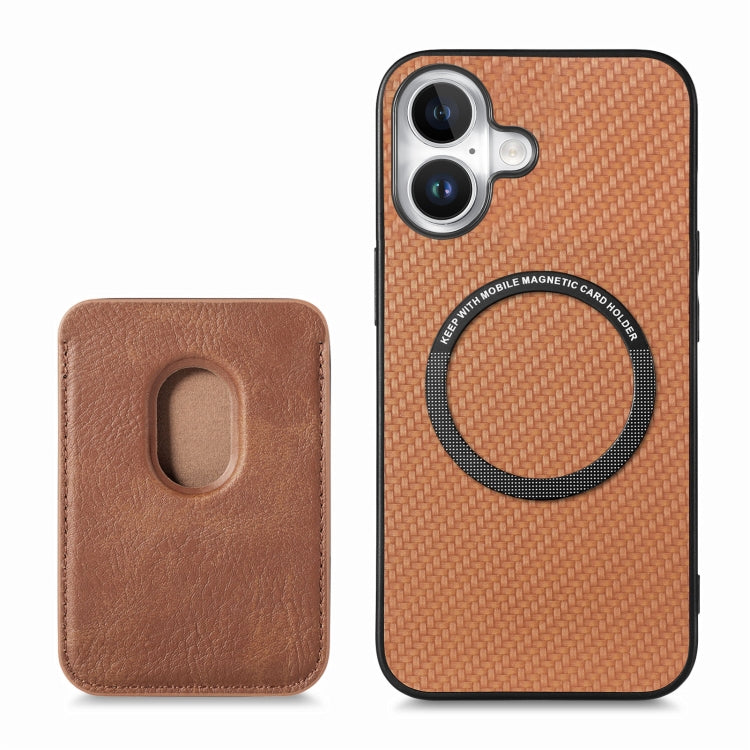 For iPhone 16 Carbon Fiber Leather Card Magsafe Phone Case(Brown) - iPhone 16 Cases by PMC Jewellery | Online Shopping South Africa | PMC Jewellery | Buy Now Pay Later Mobicred