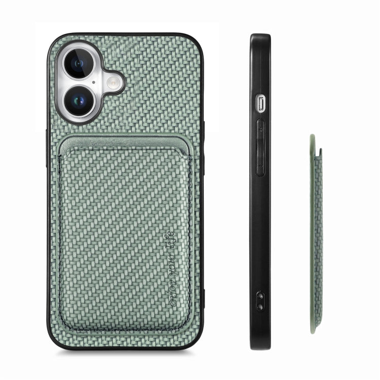 For iPhone 16 Carbon Fiber Leather Card Magsafe Phone Case(Green) - iPhone 16 Cases by PMC Jewellery | Online Shopping South Africa | PMC Jewellery | Buy Now Pay Later Mobicred