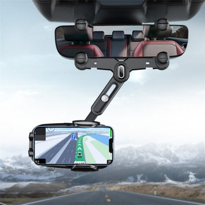 R010 Universal Vehicle Rearview Mirror Phone Holder Multifunctional Retractable Cell Phone Car Mount(Black) - Car Holders by PMC Jewellery | Online Shopping South Africa | PMC Jewellery | Buy Now Pay Later Mobicred