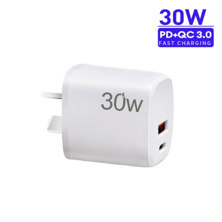 PD30W USB-C / Type-C + QC3.0 USB Charger with 1m USB to Type-C Data Cable, AU Plug(White) - USB Charger by PMC TechLife | Online Shopping South Africa | PMC TechLife | Buy Now Pay Later Mobicred