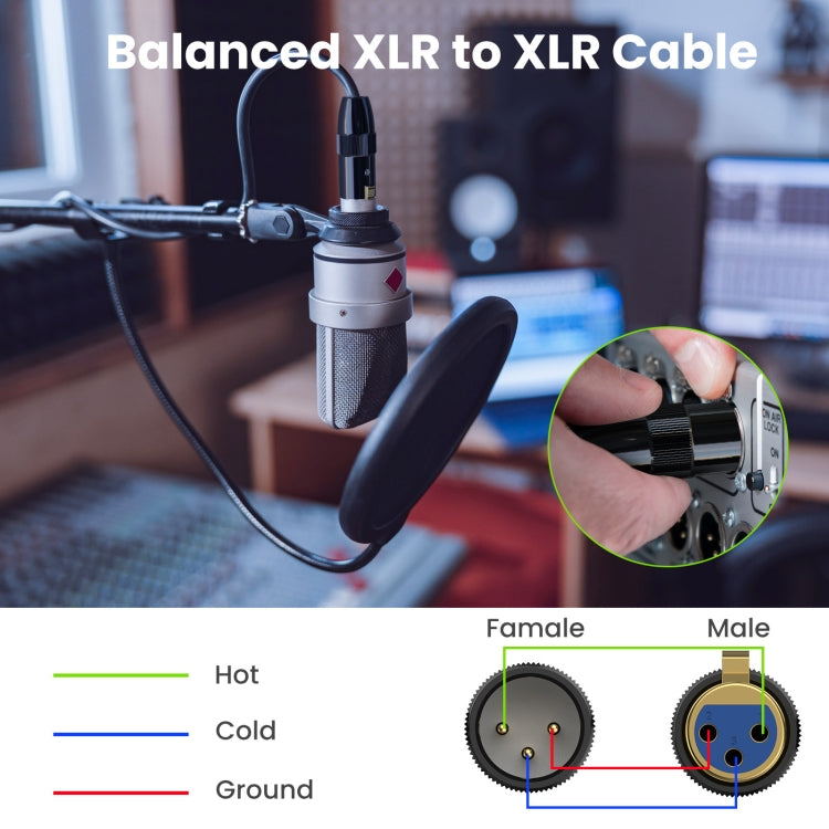 JUNSUNMAY XLR Male to Male Mic Cord 3 Pin Audio Cable Balanced Shielded Cable, Length:1m - Microphone Audio Cable & Connector by JUNSUNMAY | Online Shopping South Africa | PMC Jewellery | Buy Now Pay Later Mobicred