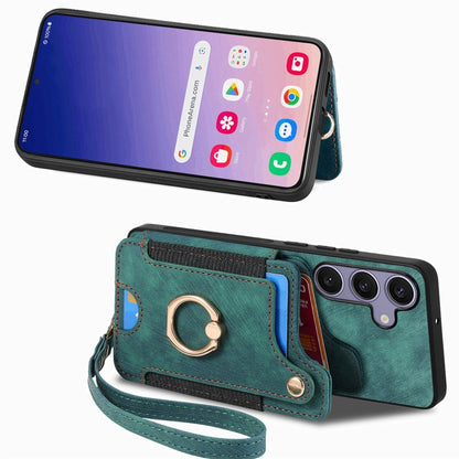 For Samsung Galaxy S25+ 5G Retro Skin-feel Ring Multi-card Wallet Phone Case(Green) - Galaxy S25+ 5G Cases by PMC Jewellery | Online Shopping South Africa | PMC Jewellery | Buy Now Pay Later Mobicred