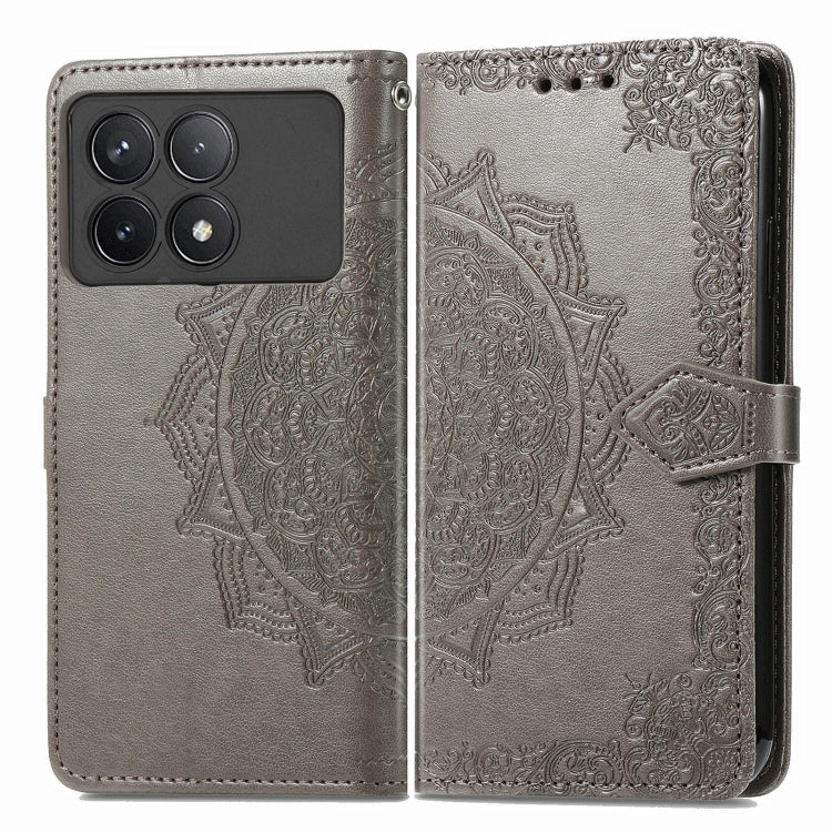 For Xiaomi Redmi K70 Mandala Flower Embossed Leather Phone Case(Grey) - K70 Cases by PMC Jewellery | Online Shopping South Africa | PMC Jewellery | Buy Now Pay Later Mobicred