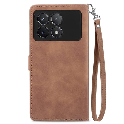 For Xiaomi Redmi K70 Embossed Flower Zipper Leather Phone Case(Brown) - K70 Cases by PMC Jewellery | Online Shopping South Africa | PMC Jewellery | Buy Now Pay Later Mobicred