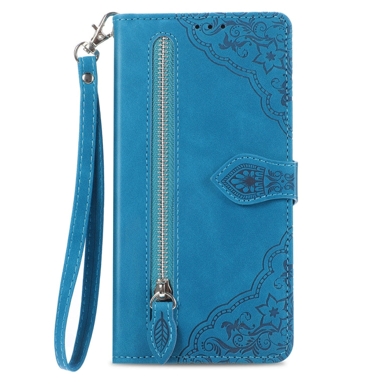 For Xiaomi Redmi K70 Pro Embossed Flower Zipper Leather Phone Case(Blue) - K70 Pro Cases by PMC Jewellery | Online Shopping South Africa | PMC Jewellery | Buy Now Pay Later Mobicred