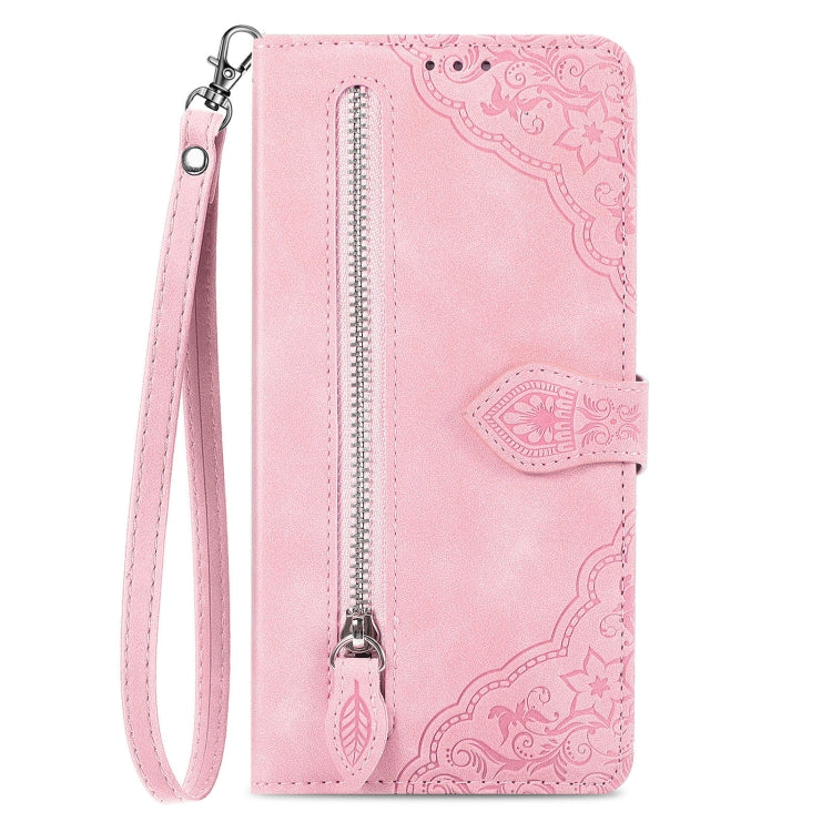 For Xiaomi Redmi K70 Pro Embossed Flower Zipper Leather Phone Case(Pink) - K70 Pro Cases by PMC Jewellery | Online Shopping South Africa | PMC Jewellery | Buy Now Pay Later Mobicred