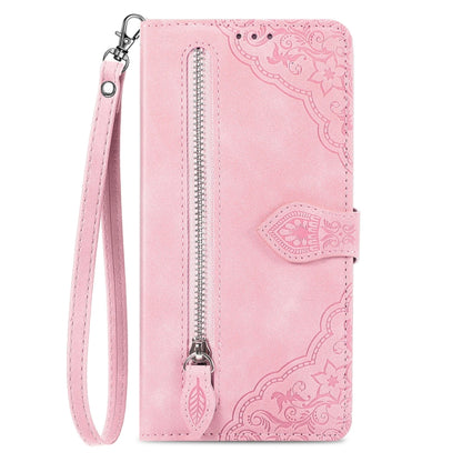 For Xiaomi Redmi K70 Pro Embossed Flower Zipper Leather Phone Case(Pink) - K70 Pro Cases by PMC Jewellery | Online Shopping South Africa | PMC Jewellery | Buy Now Pay Later Mobicred