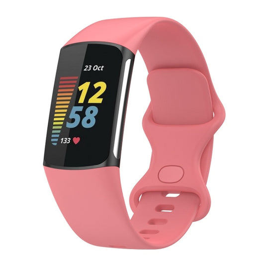 For Fitbit Charge 6 Solid Color Butterfly Buckle Silicone Watch Band, Size:L Size(Pink) - Watch Bands by PMC Jewellery | Online Shopping South Africa | PMC Jewellery | Buy Now Pay Later Mobicred