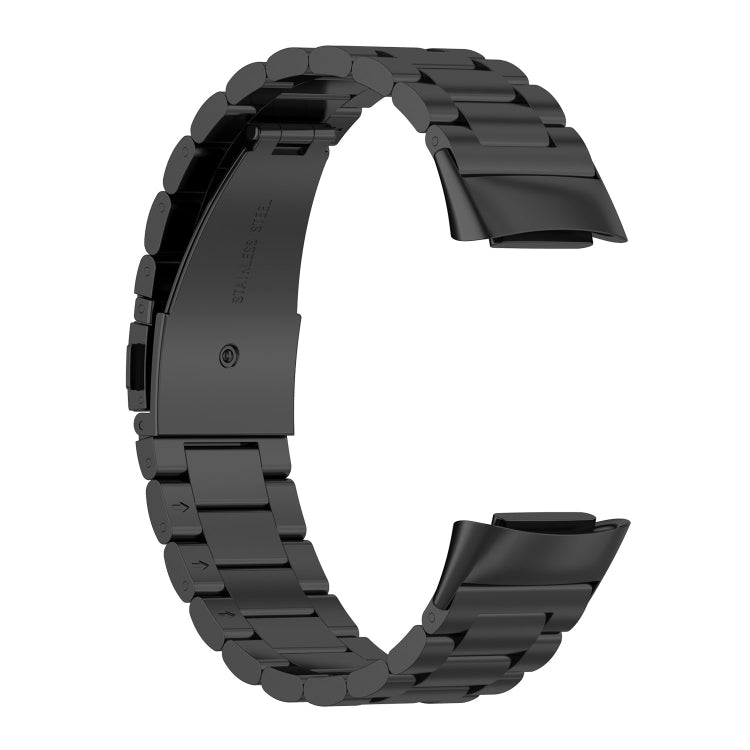 For Fitbit Charge 6 Three Beads Stainless Steel Metal Watch Band(Black) - Watch Bands by PMC TechLife | Online Shopping South Africa | PMC TechLife | Buy Now Pay Later Mobicred