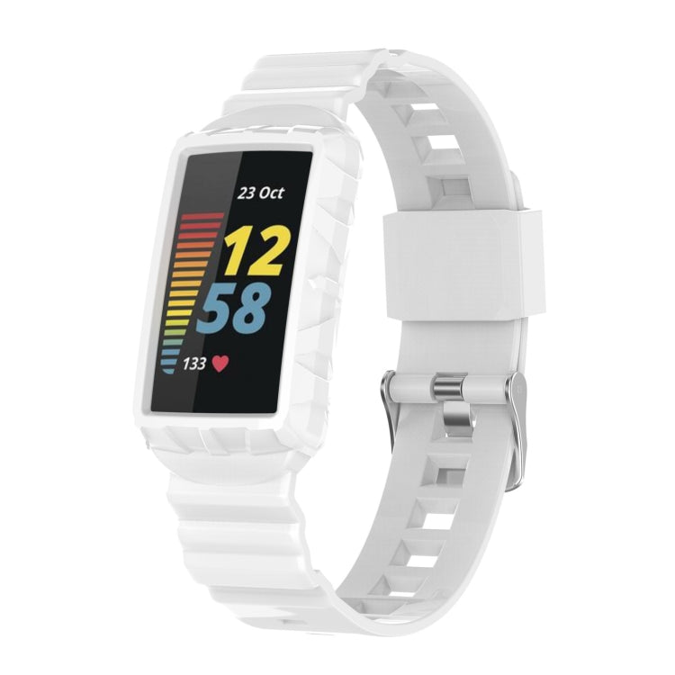 For Fitbit Charge 6 / 5 / 4 / 3 Armor Integrated TPU Watch Band(White) - Watch Bands by PMC TechLife | Online Shopping South Africa | PMC TechLife | Buy Now Pay Later Mobicred