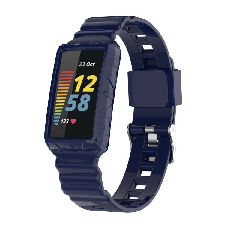 For Fitbit Charge 6 / 5 / 4 / 3 Armor Integrated TPU Watch Band(Navy Blue) - Watch Bands by PMC Jewellery | Online Shopping South Africa | PMC Jewellery | Buy Now Pay Later Mobicred