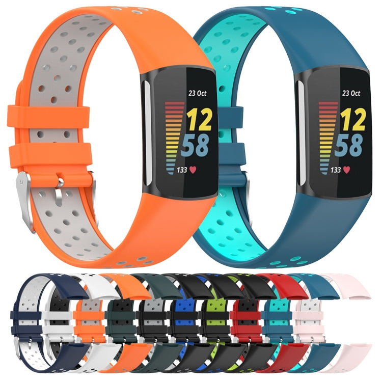 For Fitbit Charge 6 Dual Color Breathable Silicone Watch Band(Green+Black) - Watch Bands by PMC TechLife | Online Shopping South Africa | PMC TechLife | Buy Now Pay Later Mobicred