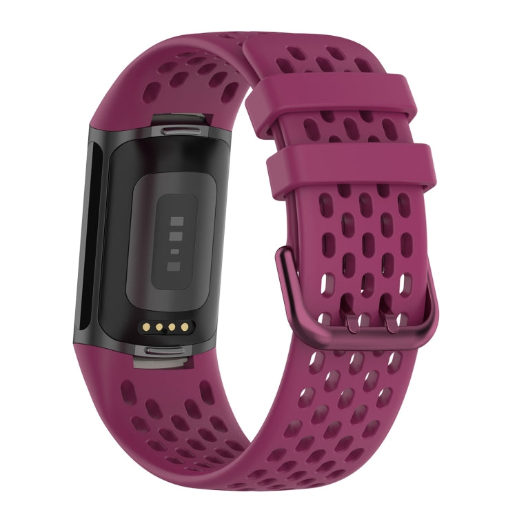 For Fitbit Charge 5 Solid Color Breathable Sports Silicone Watch Band(Wine Red) - Watch Bands by PMC Jewellery | Online Shopping South Africa | PMC Jewellery | Buy Now Pay Later Mobicred