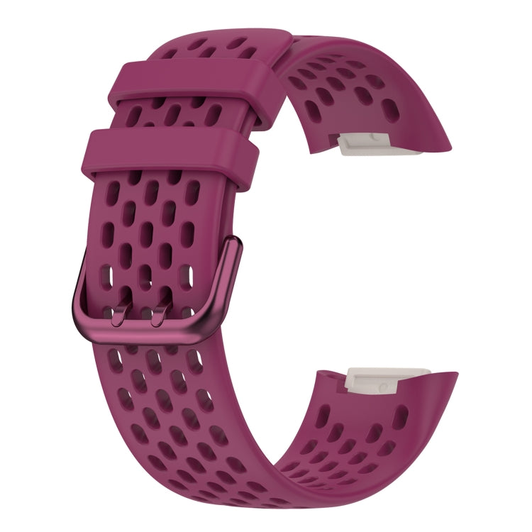 For Fitbit Charge 5 Solid Color Breathable Sports Silicone Watch Band(Wine Red) - Watch Bands by PMC Jewellery | Online Shopping South Africa | PMC Jewellery | Buy Now Pay Later Mobicred