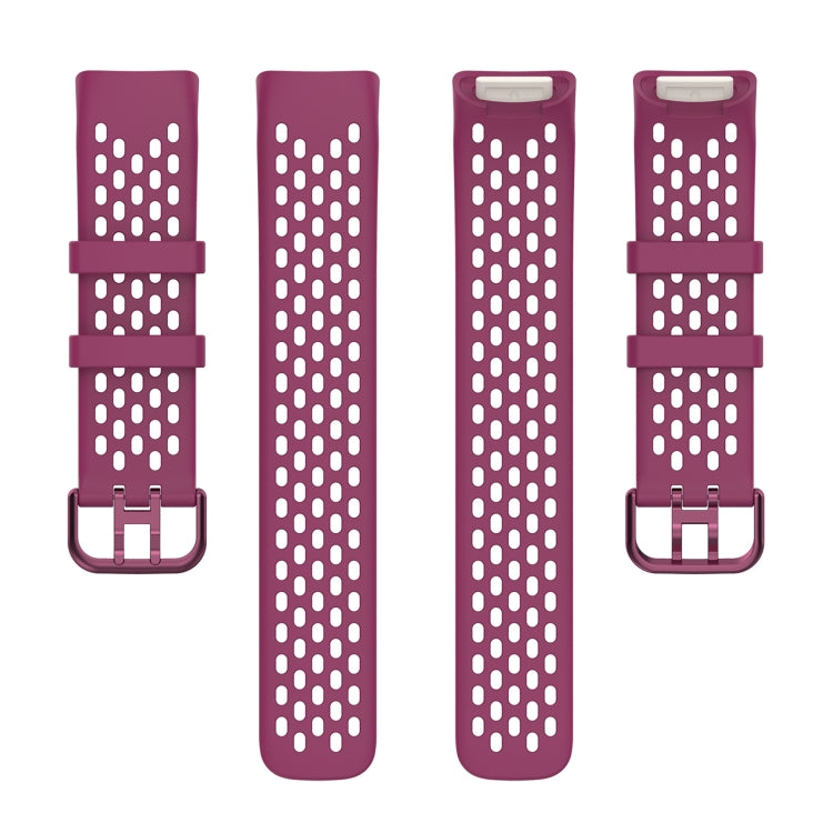 For Fitbit Charge 5 Solid Color Breathable Sports Silicone Watch Band(Wine Red) - Watch Bands by PMC Jewellery | Online Shopping South Africa | PMC Jewellery | Buy Now Pay Later Mobicred