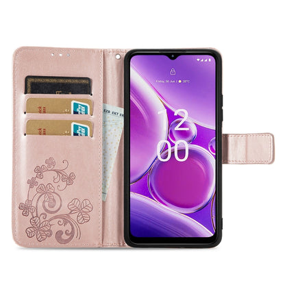 For Nokia G42 Four-leaf Clasp Embossed Buckle Leather Phone Case(Rose Gold) - Nokia Cases by PMC Jewellery | Online Shopping South Africa | PMC Jewellery | Buy Now Pay Later Mobicred