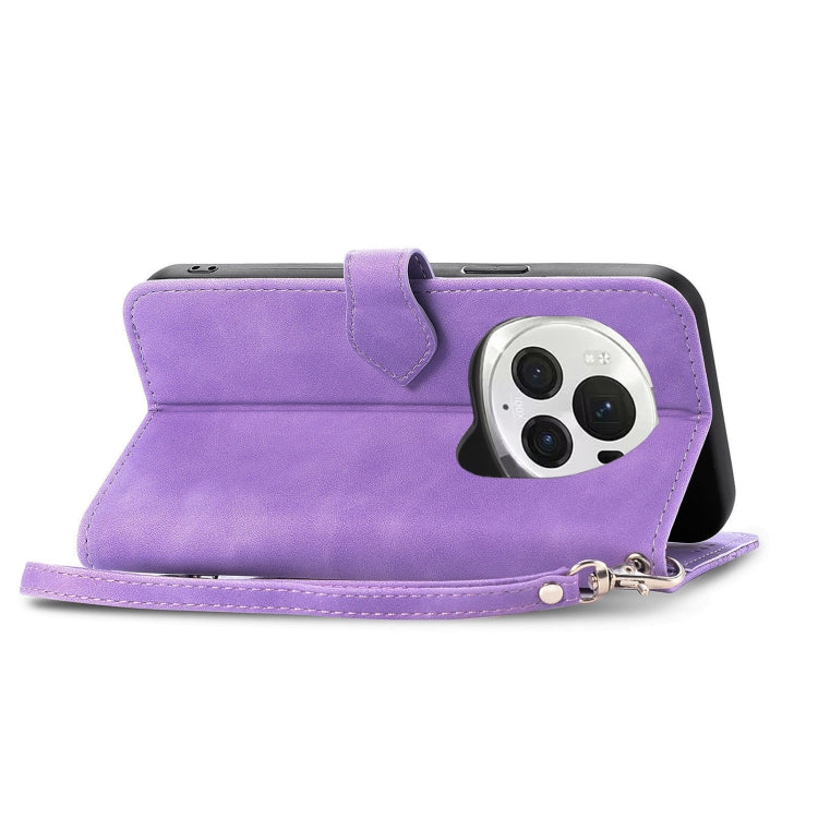 For Honor Magic6 Pro Embossed Flower Zipper Leather Phone Case(Purple) - Honor Cases by PMC Jewellery | Online Shopping South Africa | PMC Jewellery | Buy Now Pay Later Mobicred