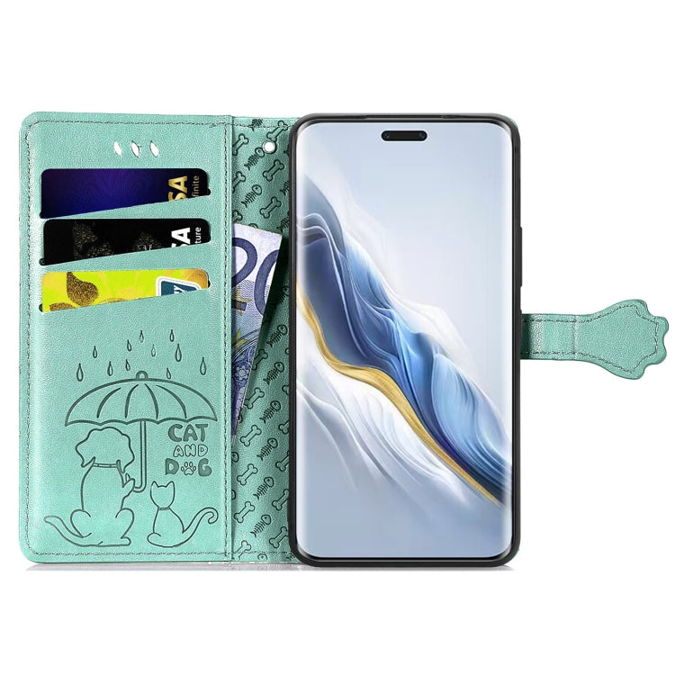 For Honor Magic6 Pro Cat and Dog Embossed Leather Phone Case(Green) - Honor Cases by PMC Jewellery | Online Shopping South Africa | PMC Jewellery | Buy Now Pay Later Mobicred